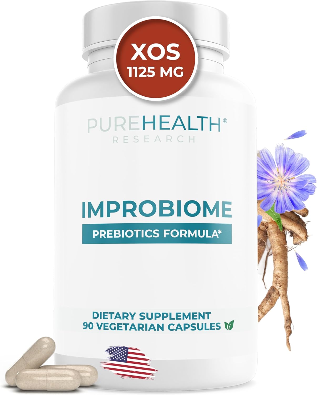PUREHEALTH RESEARCH Improbiome Prebiotic Fiber Supplement - Natural Support for Healthy Gut Prebiotics - Digestive Nutritional Supplements - Apple Pectin Capsules - 90ct