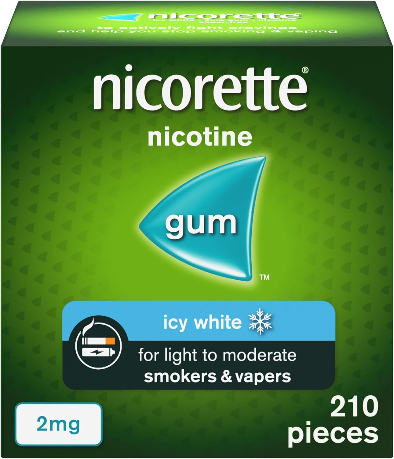 Nicorette Icy White 2mg Gum (210 Pieces), Discreet Stop Smoking and Stop Vaping Aid to Help you Quit For Good, Tackle Cravings and Withdrawal Symptoms, Nicotine Gum (Quit Smoking or Vaping)