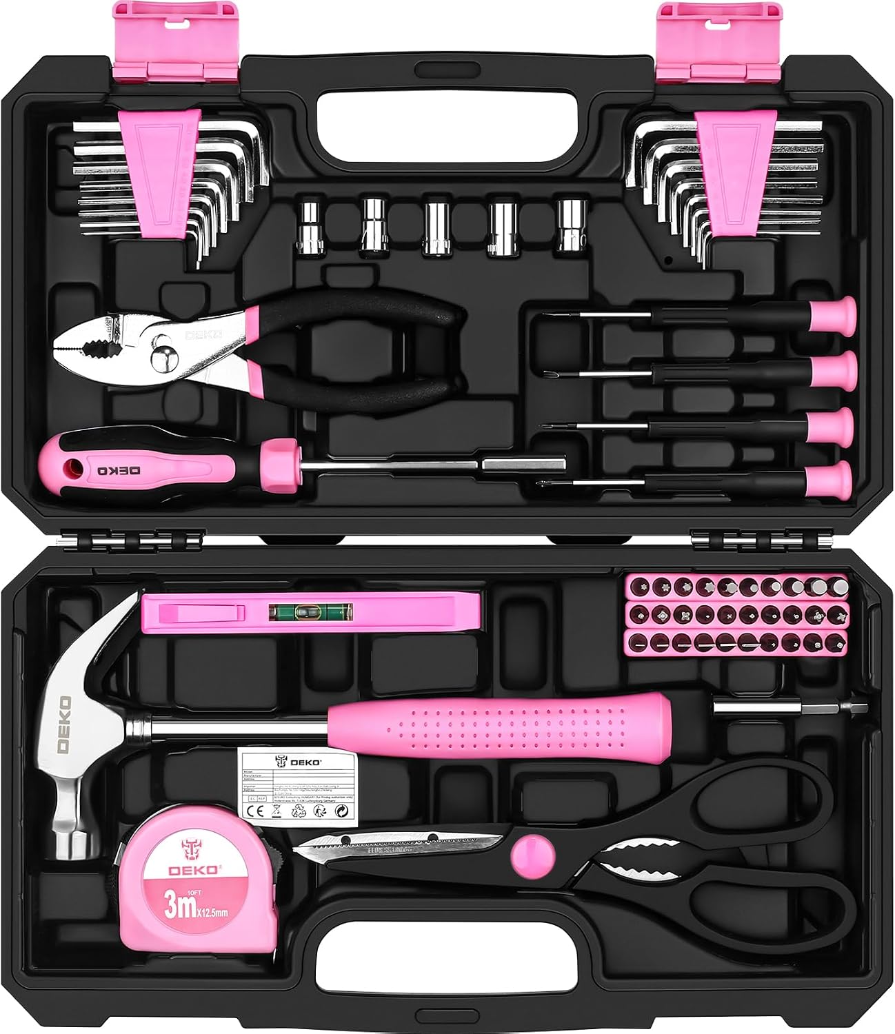 Pink Tool Kit:DEKO Tool Set, Pink Hand Tool Kit DIY for Women 62 Pieces, Ladies Tool Box for Home