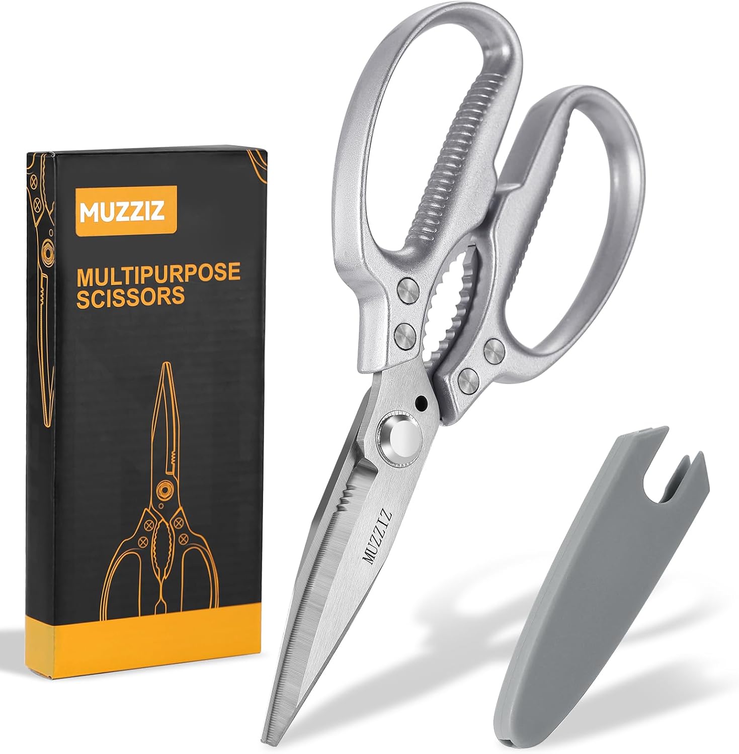 Heavy Duty Scissors,All Purpose Utility Scissors,Stainless Steel Blade with Small Serrations, Metal Handle Shears for Home,Office,Easy Cutting Cardboard,Fabric,Leather,Wires,Carpet and Rope