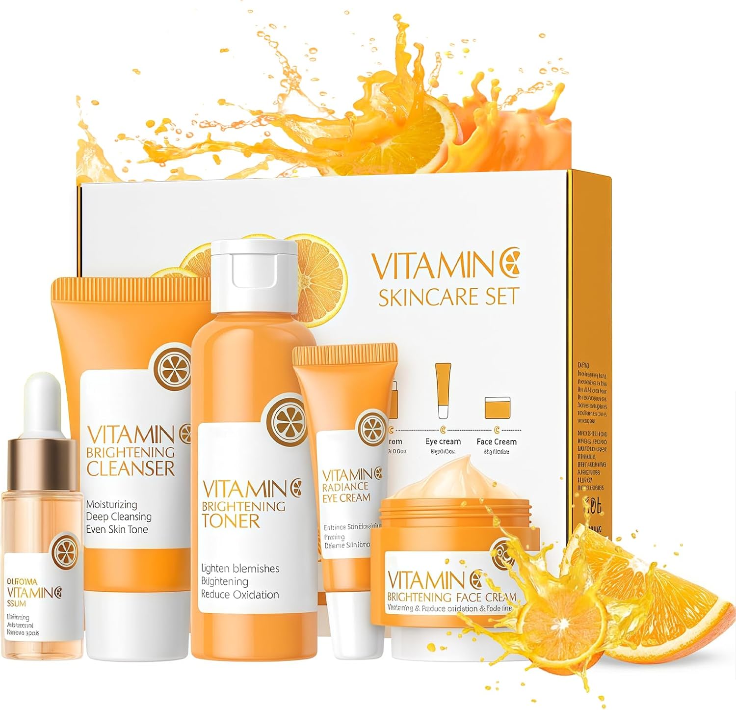 Skin Care Sets & Kits,Facial Kit Gifts, Vitamin C Skincare Set Simple Beauty Pamper Anti-Ageing,Brightening Sets for Glowing Skin for Women, Includes Cleanser Toner Serum Eye Cream Face Cream