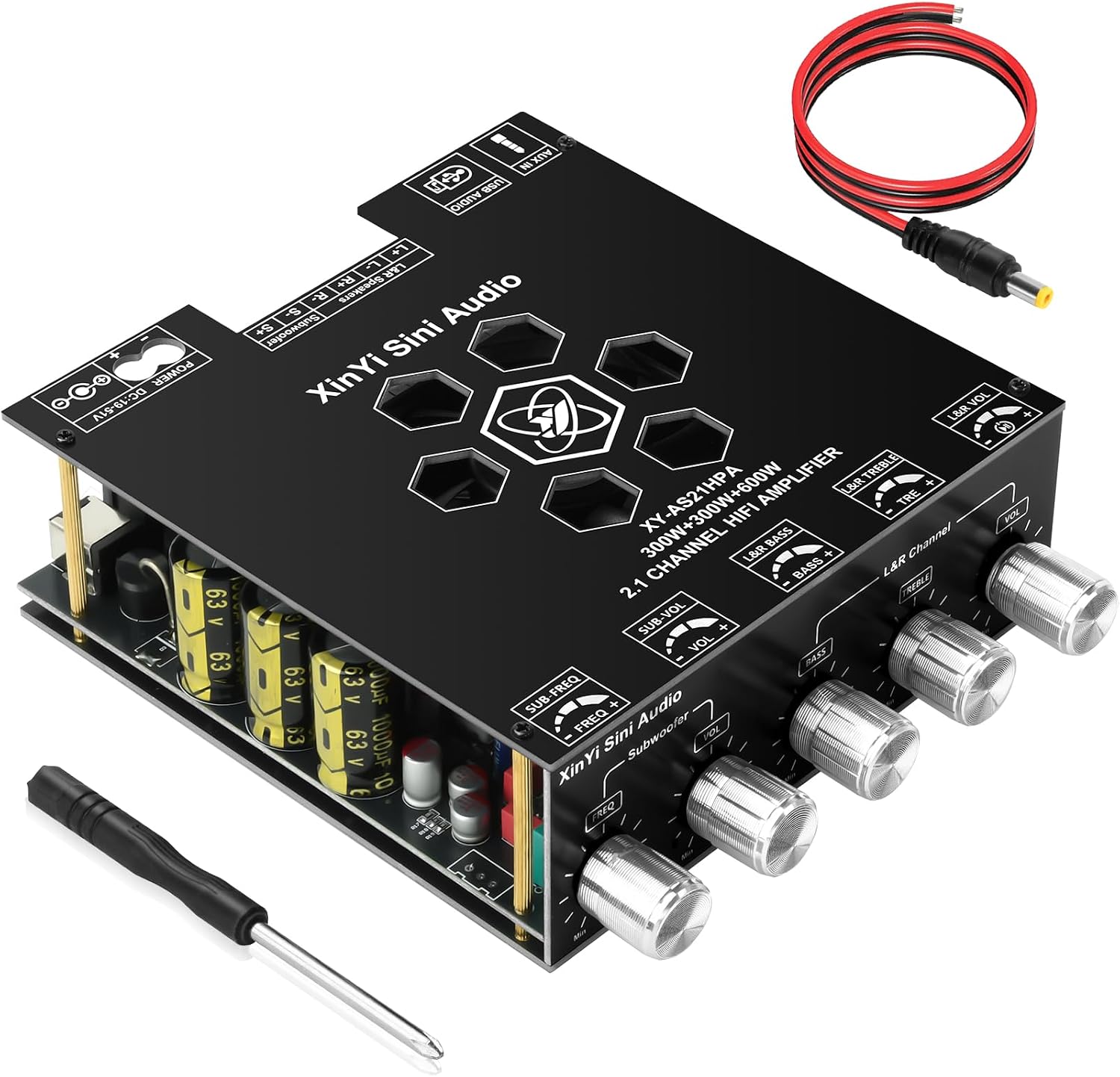 Daakro AS21HPA 2.1 Channel Bluetooth Amplifier Board, 300W*2+600W Peak Power Home Audio Amplifier Board, Amp Wide Voltage Input 19-51V,Supports USB/AUX/BT Input for DIY Wireless Speaker
