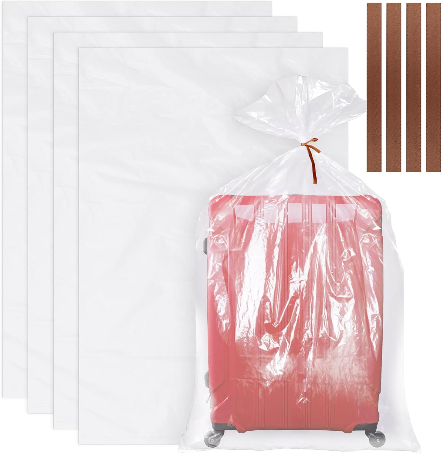 4 Pack Large Clear Plastic Bags, 40" x 60" Moistureproof Dustproof Large Storage Bags, Reusable Giant Extra Luggage Storage Bags for Luggage, Suitcase,Furniture, Chair, Kids Bike (Include 4 Ties)