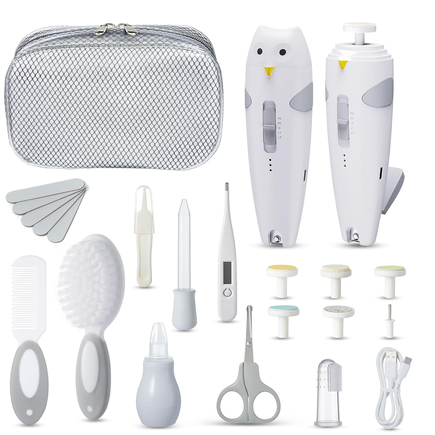 Lictin Baby Healthcare and Grooming Kit, 26 in 1 Rechargeable Nail Trimmer Electric Set,Safe File with Auto Light, Newborn Nursery Health Care Portable Safety Set for Infant Toddlers Boys Girls, Grey