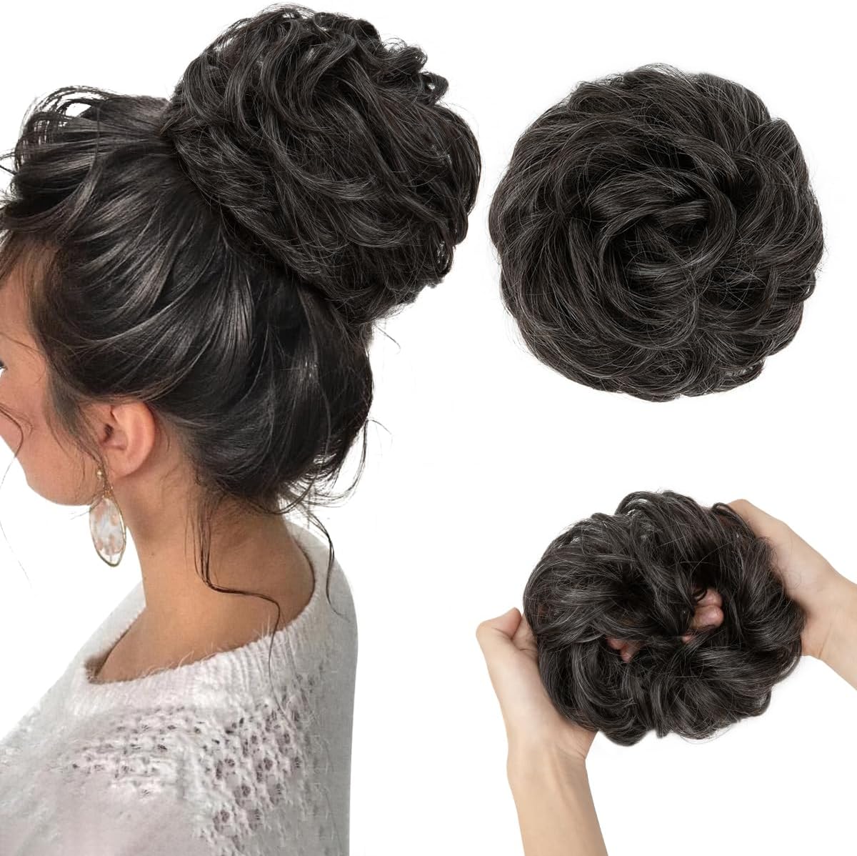 SARLA Messy Bun Hair Piece for Womens Synthetic Scrunchies Buns Extension Hairpieces Updo Pony Tail Pepper Grey