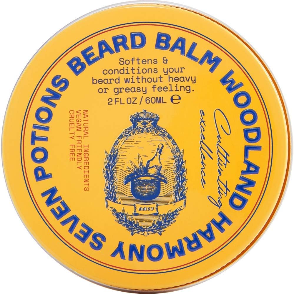Seven Potions Soft Beard Balm for Men — Conditioning Beard Softener to Nourish Skin, Facial Hair, and Stop Beard Itch — All-Natural, Vegan, Cruelty Free — Woodland Harmony (60ml)