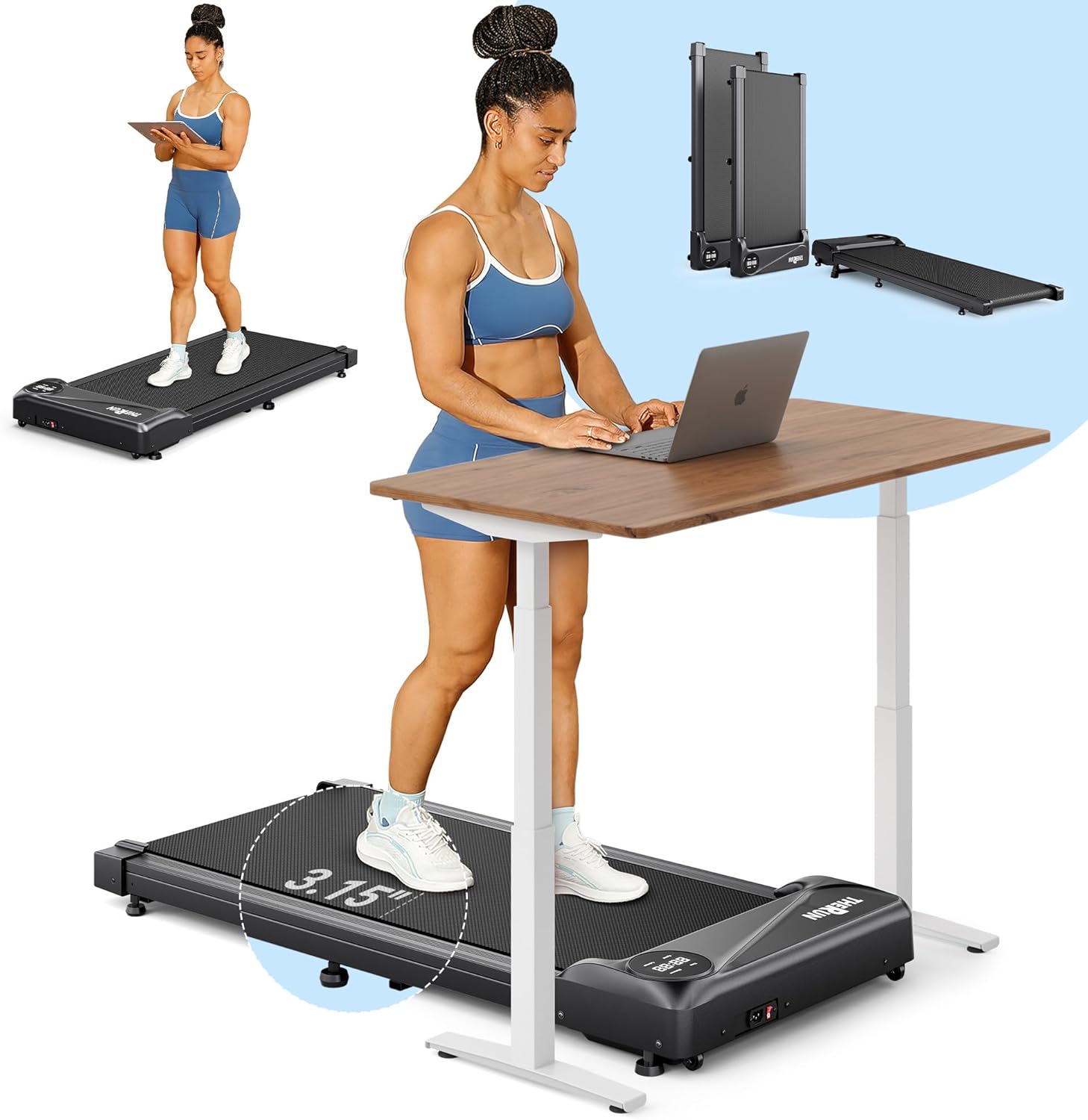 THERUN Walking Pad Treadmill Under Desk, Portable Mini Treadmill for Home/Office, Walking Pad Treadmill 2.5HP, Walking Jogging Machine with 265 lbs Weight Capacity Remote Control LED Display