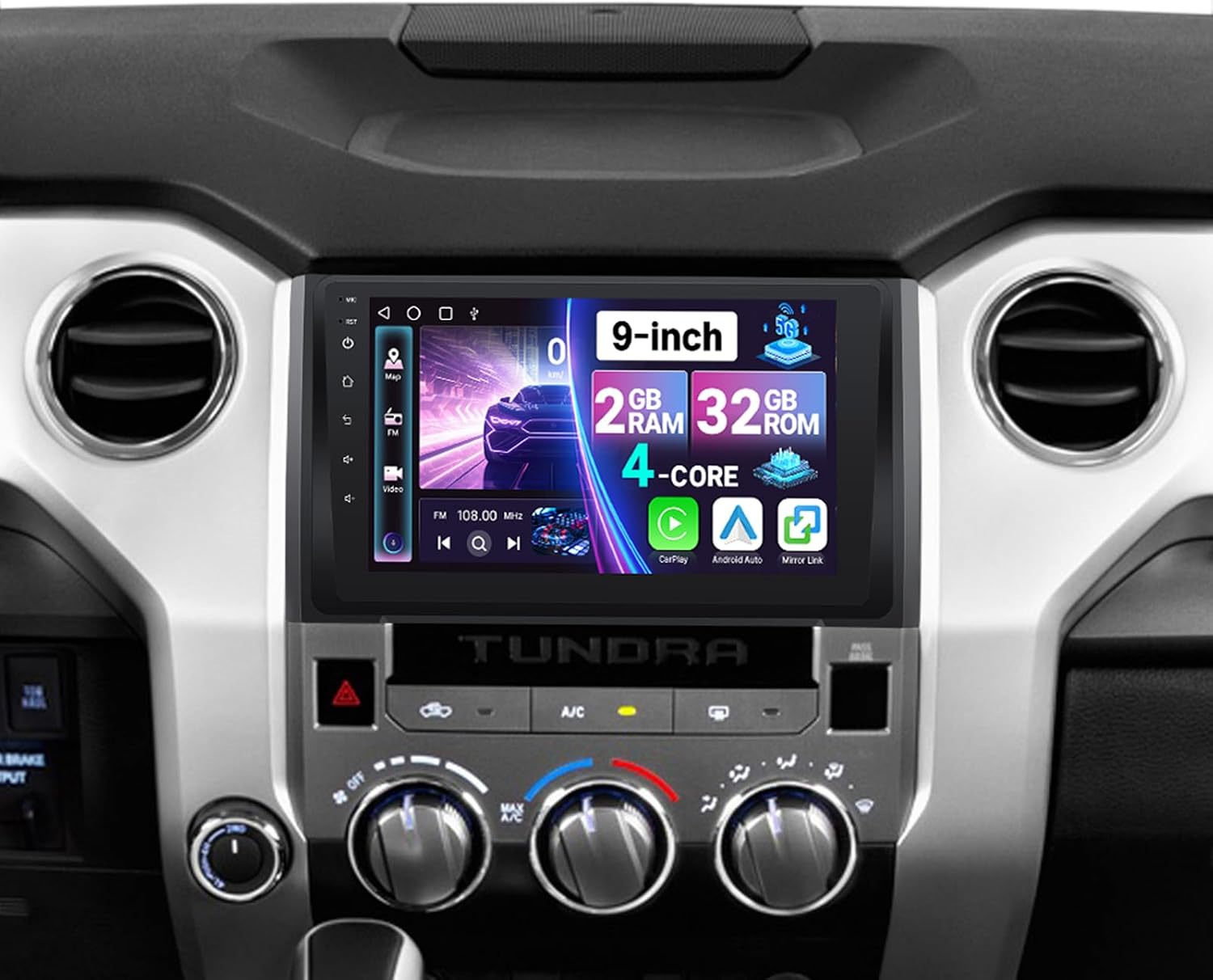 Upgrade Car Radio for Toyota Tundra 2014-2021 with Wireless Apple Carplay Android Auto, 10.1 Inch IPS Touch Screen Head Unit for Tundra Stereo with BT, WiFi, GPS, FM + CAN Bus + MIC + Camera