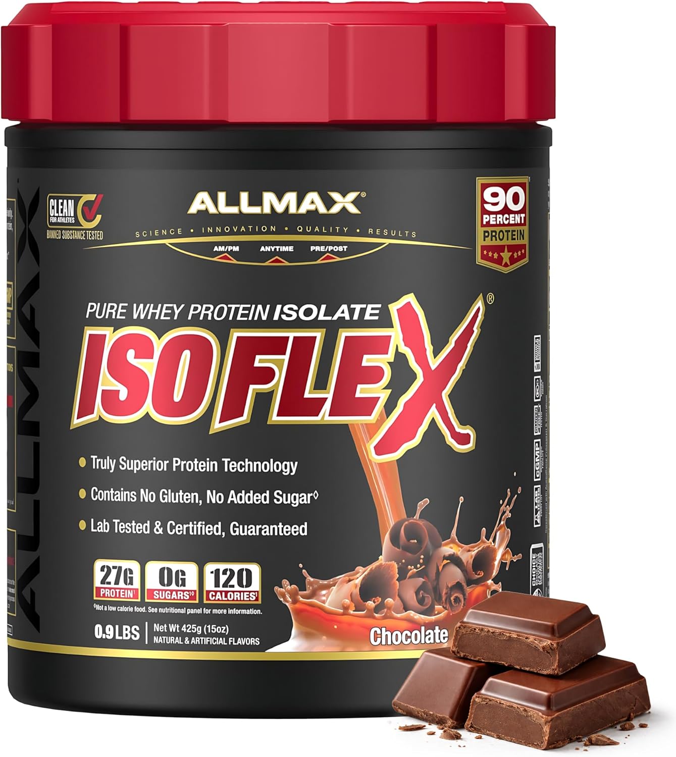 ALLMAX ISOFLEX Pure Whey Isolate Protein Powder - Gluten Free, Low Lactose, Sugar-Free - High-Protein, Clean, Keto-Friendly for Pre Post Workout Supplement for Women and Men | Chocolate, 1lb