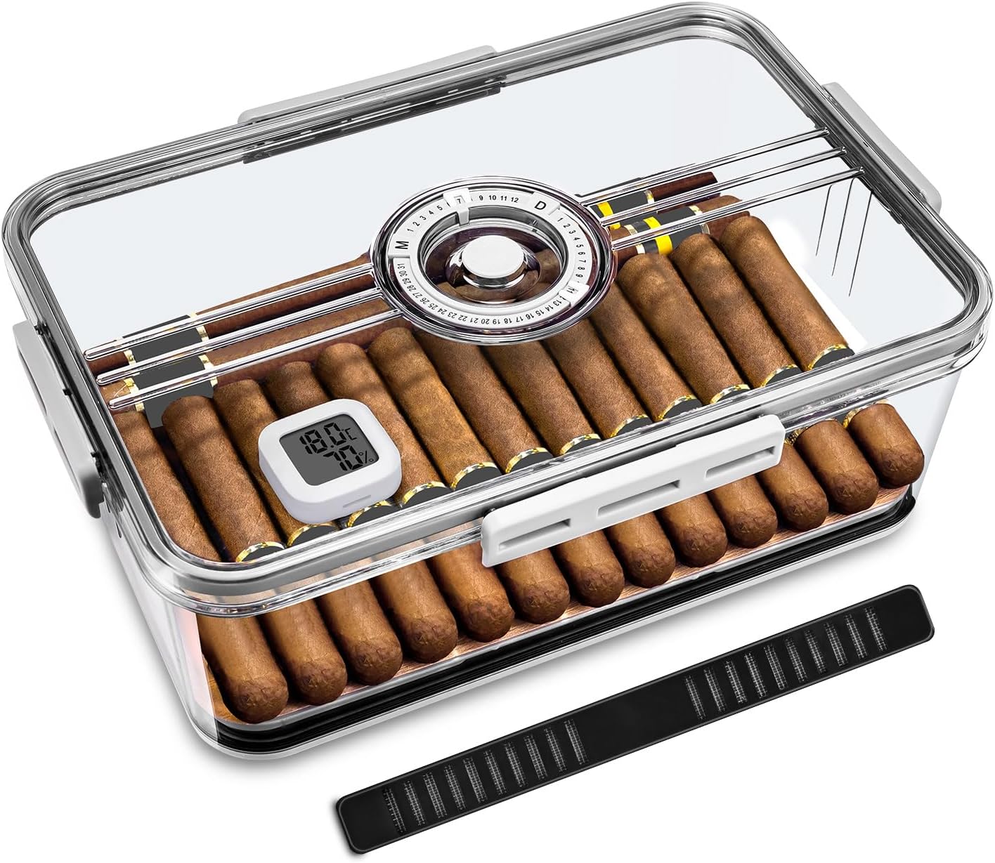 CIGARLOONG Cigar Humidor, Humidifier and Hygrometer Clear Humidor Large Storage with Cedar Wood Chip, Gifts for Men (Middle for Store 60 Cigars)