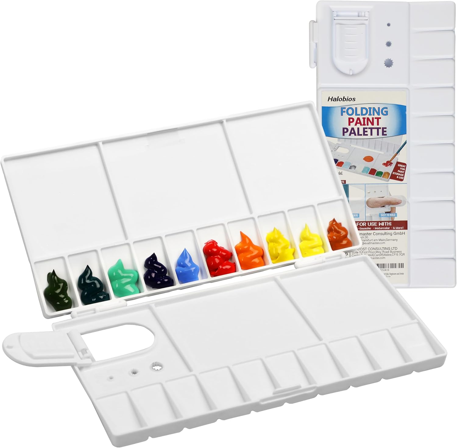 Halobios 25-Well Watercolor Palette with 5 Paint Mixing Areas, Folding Acrylic Palette for DIY Craft, Drawing Project, Art Class, Paint Palette Tray for Adults, Beginners and Artists