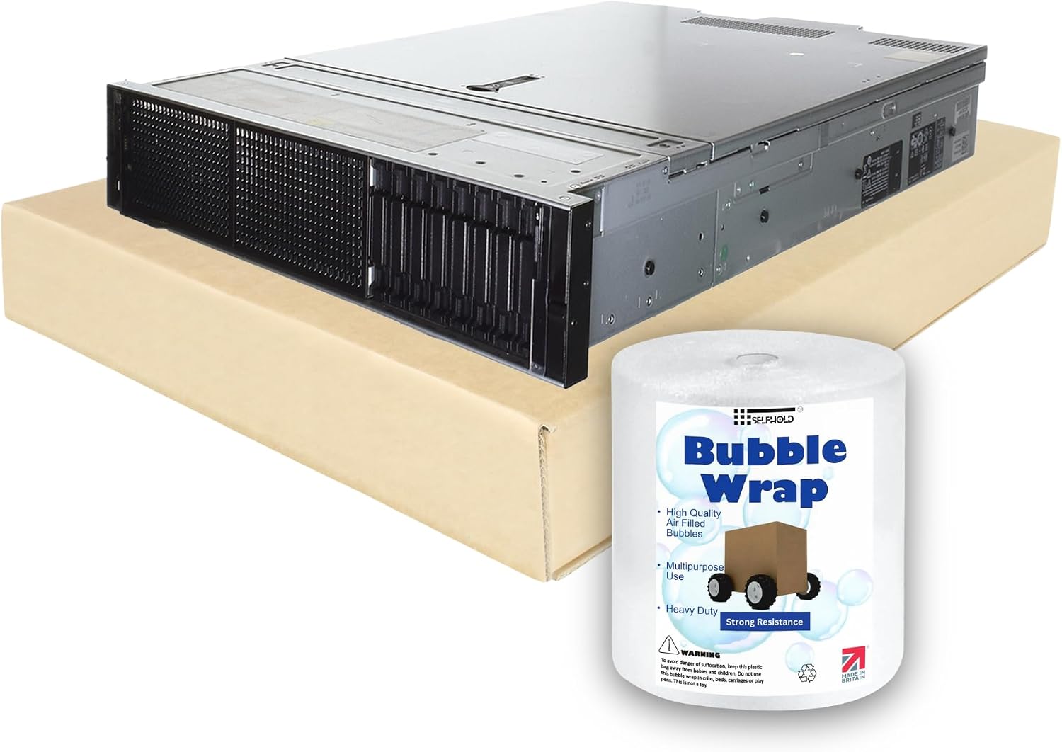 Heavy Duty Cardboard Server Shipping Box - 1U to 5U Available 600mm x 5mtr Bubblewrap (1U 500mm x 75mm x 775mm)