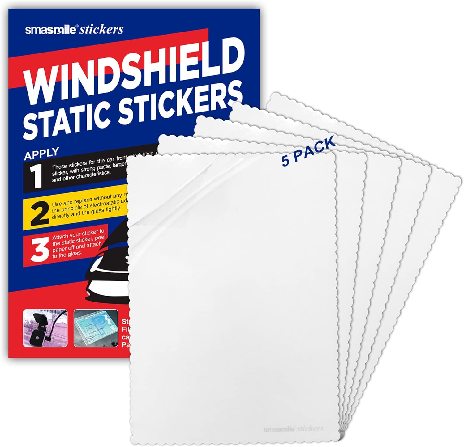 Windshield Sticker Applicator 5 Pack 5"x7" Static Cling for Stickers Easy Application, Removal and Re-Application