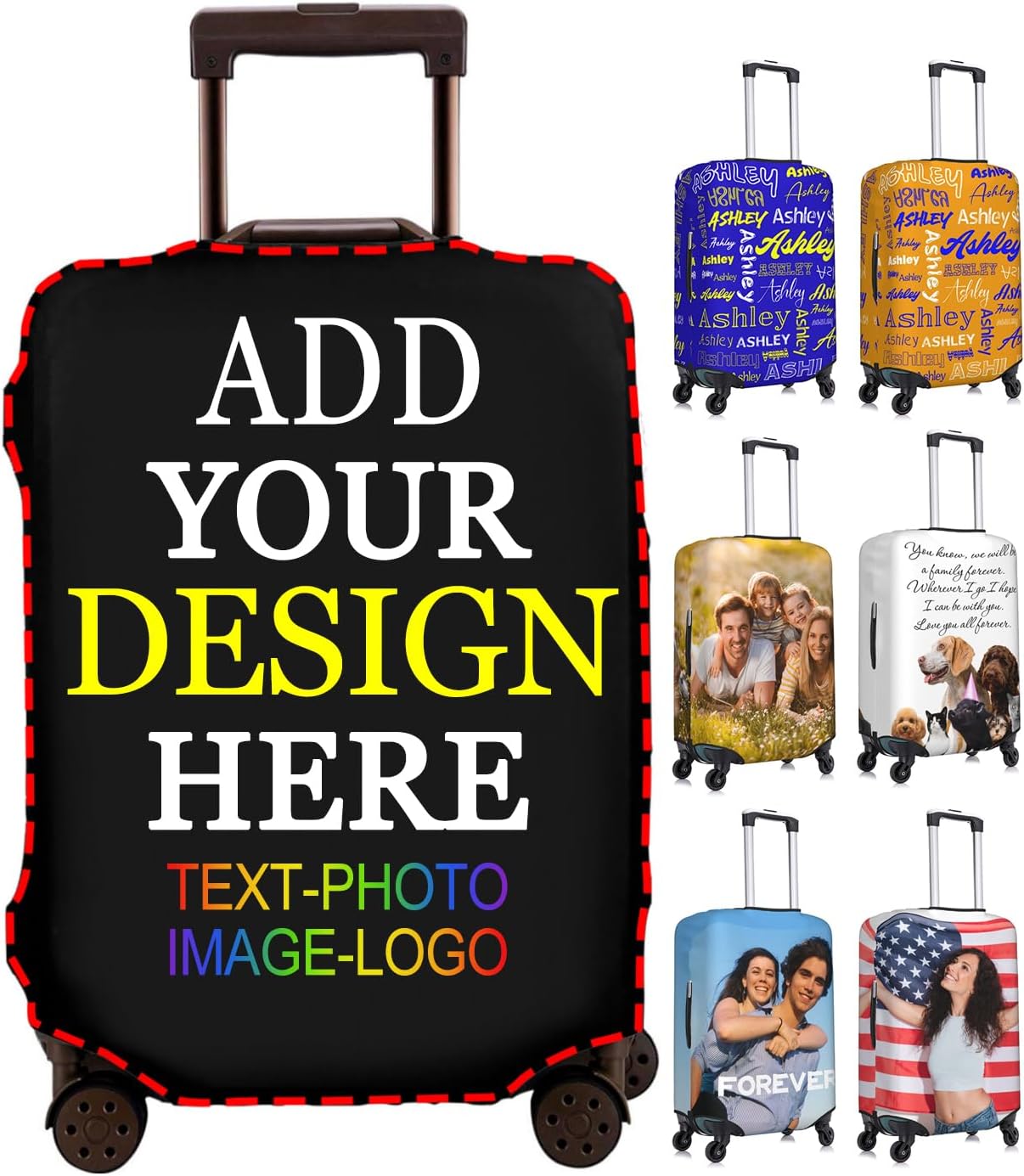 Custom Luggage Cover Personalized Luggage Cover Add Your Own Name Photo Text Double-Sided Different Design Travel Suitcase Case Protector Elastic Washable Baggage Covers (Custom Text Photo, S)