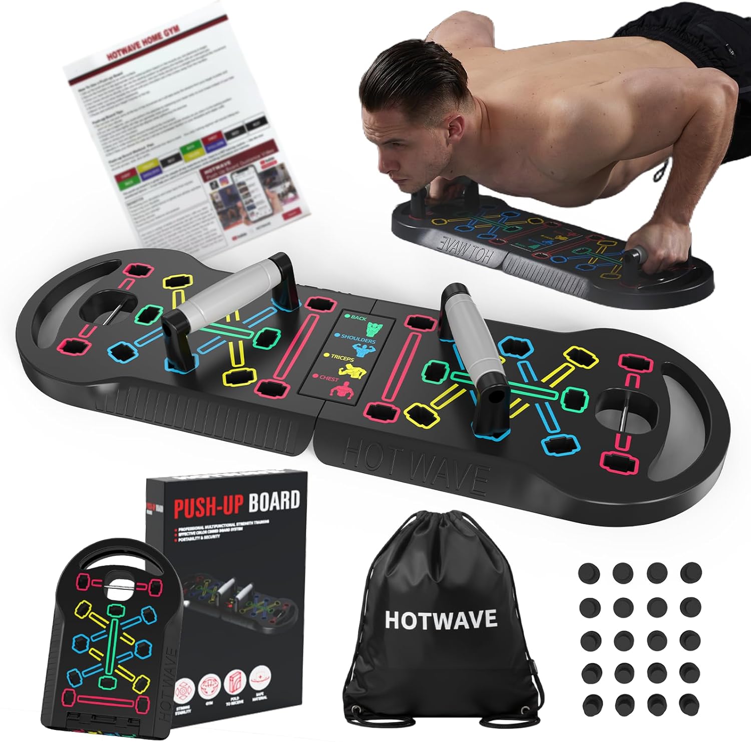 Push Up Board, Portable PushUp Board, Foldable 20 in 1 Push Up Bar | Multifunctional Pushup Handles for Floor, Professional Strength Training Equipment for Men and Women at Home Gym