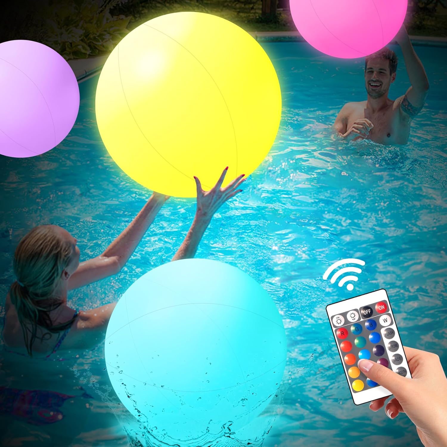 MIAOKE Pool Toys 5/8 Pack 16 Inch - 16 Lighting and 4 Modes LED Beach Ball with Remote Control,Suitable for Pool Games Night Summer Pool Party,Outdoor Everybody Family Games