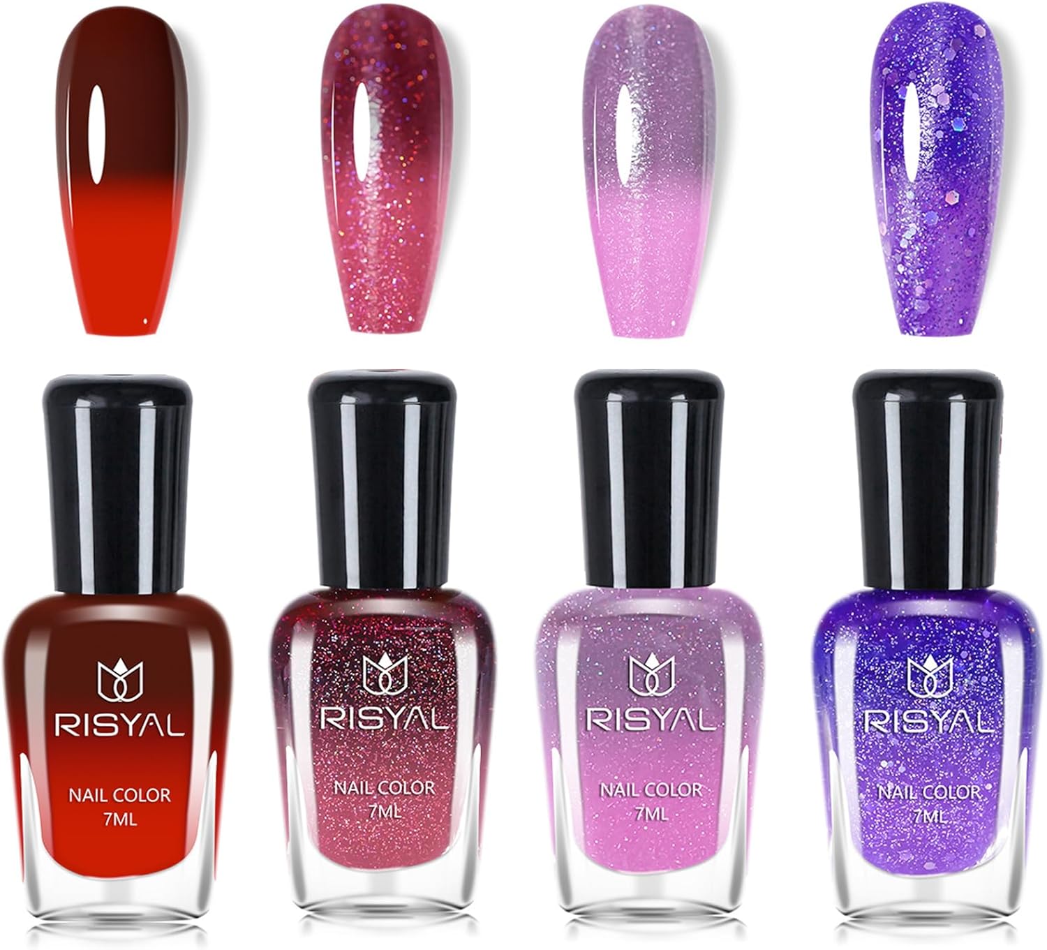 Temperature Colour Changing Nail Polish Set,Quick Drying Long-Lasting Glitter Nail Varnish Sets,Rainbow Chameleon Colour Mood Chameleon Long Lasting Glossy Nail Polish Kit - Without Use UV Lamp