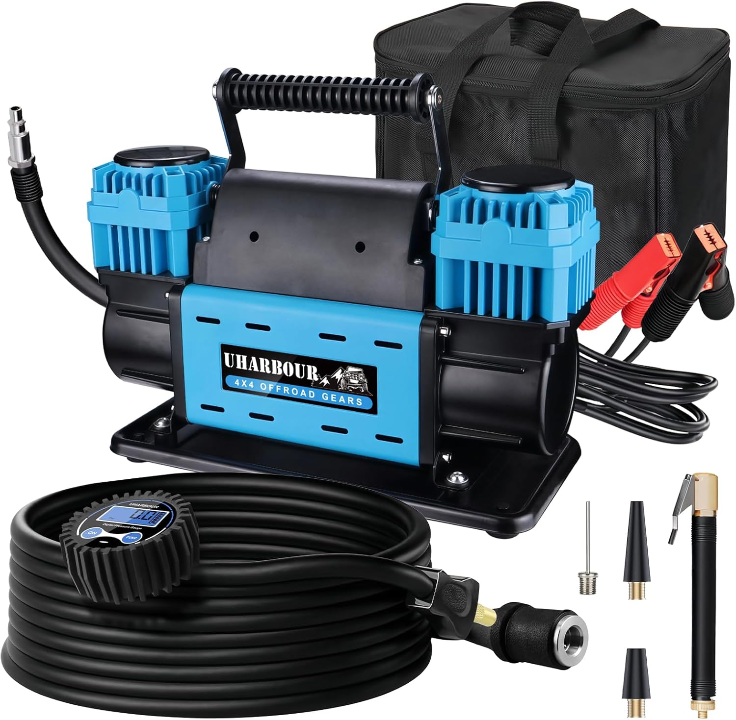 12V Offroad Air Compressor Dual Compressor with Digital Pressure Gauge, 12 Volt Off Road Air Compressor Heavy Duty comes with Carrying Bag