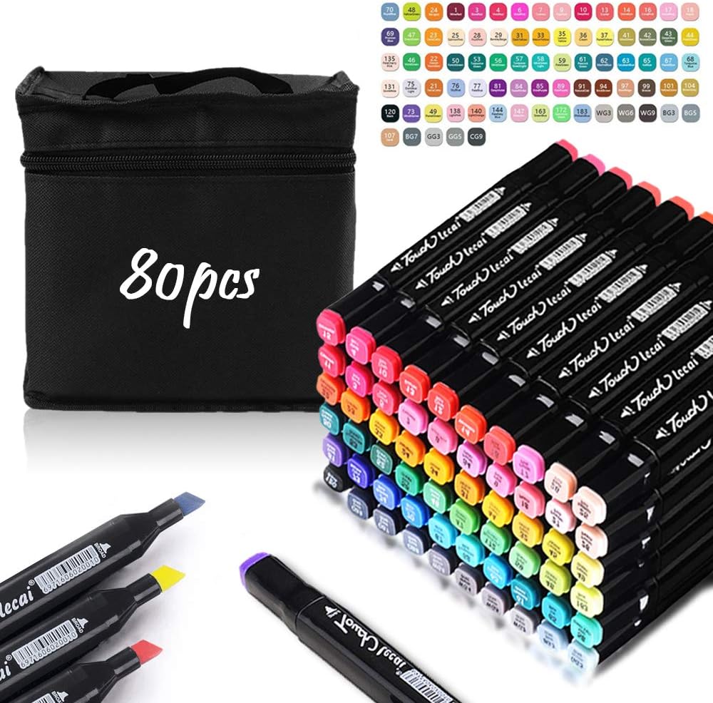 Amazing Tour 80 Colours Alcohol Markers Set, Dual Tip Graphic Marker Pens | with Broad & Fine Tips, Permanent Art Markers for Adult Colouring, Manga, Anime, Sketching & Illustration, Black Carry Bag
