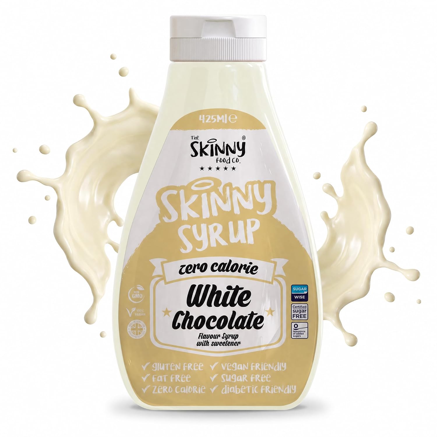 The Skinny Food Co White Chocolate Syrup, Sugar Free & Zero Calorie, 14.4 fl oz - Coffee Syrup for White Mocha, Lattes, Desserts & Ice Cream - Keto, Vegan, Gluten Free