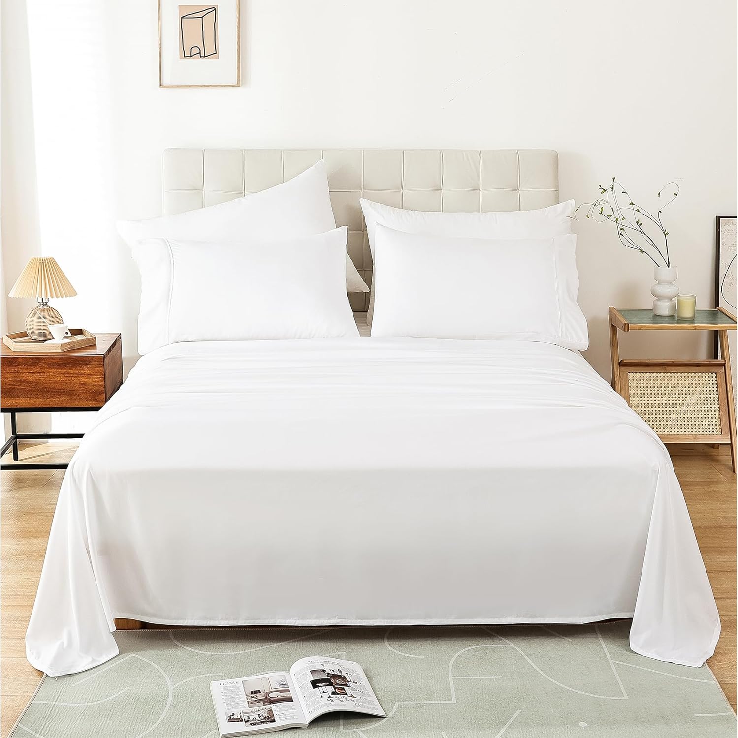 Whitney Home Textile Twin Size Sheet Set - Luxury Soft Comfy Bed Sheets, Breathable Cooling Hotel Bedding for Women, Men, Teens, Extra Deep Pocket, Easy-Fit, Oeko-Tex, Wrinkle Free 3 Piece - White