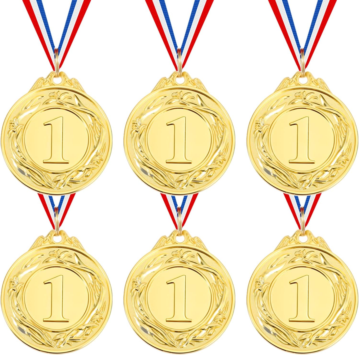 6 Pcs 1st Place Award, Number Medals Gold Award Medals with 16 Inch Ribbon Winner Awards Olympic Style Winner Medals for Sports Day Prizes Party Favours Office Games