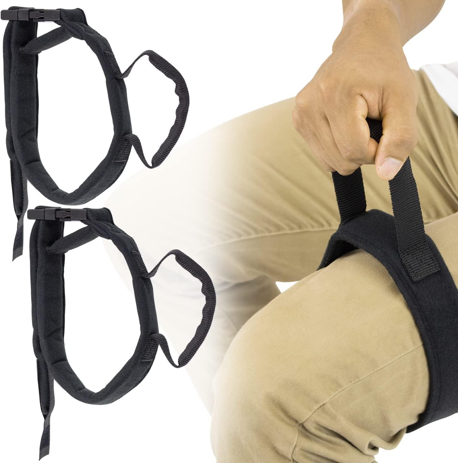 Vive Thigh Lifter Strap (2 Pack) - Pull Up Assistance Band - Medical Equipment Padded Wrist Tool For Leg Movement - Transfer Device For Limited Mobility, Knee Recovery - For Elderly, Senior & Disabled