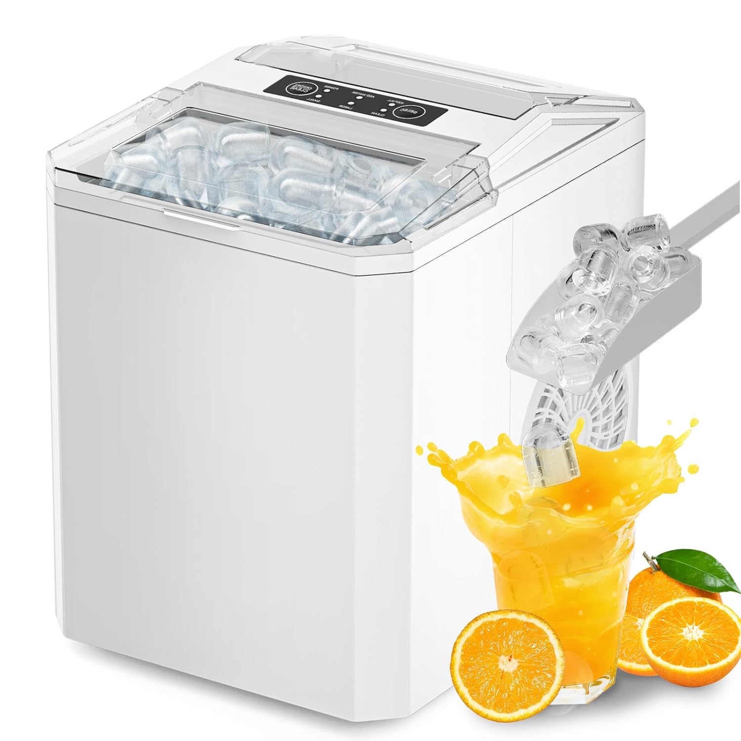 SMUG Ice Makers Countertop with Handle, Portable Ice Machine, 9 Bullet Ice Cubes in 6 Mins, 26lbs in 24Hrs, Auto-Cleaning, with Basket and Scoop, for Home, Kitchen, RV, Camping, White