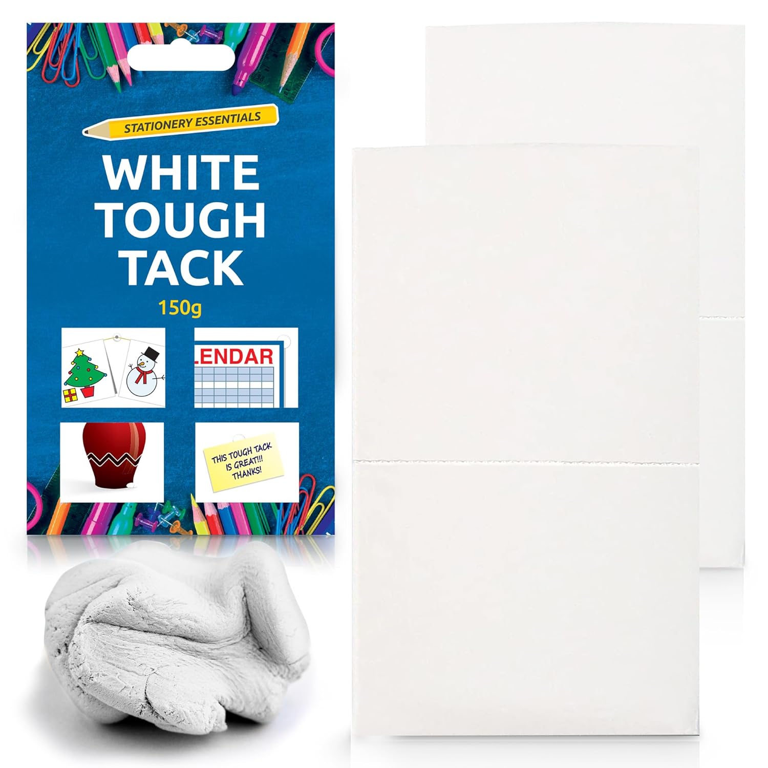 SOL 150g White Tough Tack, White Tack Non Marking Walls Reusable Multpipurpose Adhesive, Waterproof Invisible Adhesive Putty, Clean & Easy to Use, Ideal in Home Decoration, School Projects & Crafting