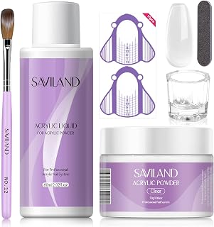SAVILAND Acrylic Nail Kit – 30g Clear Acrylic Powder & 60ml Acrylic Liquid Set with Nail Brush Nail Forms Tools Extension Nail Kit for Beginners with Everything for Home DIY Salon Nails Application