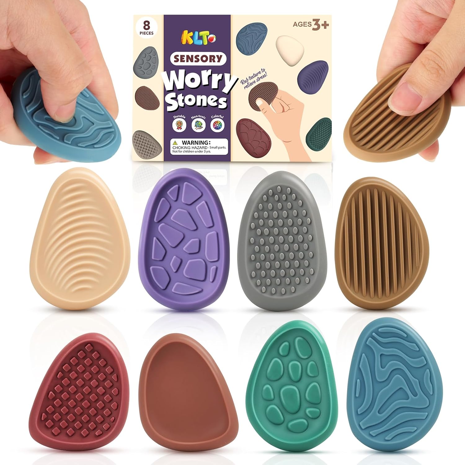 Fidget Toys Adults Sensory Stone: 8 Pack Texture Worry Stone for Kids Calming - Sensory Autism Toys for Anxiety Relief - Quiet Small Fidgets for Classroom Prizes