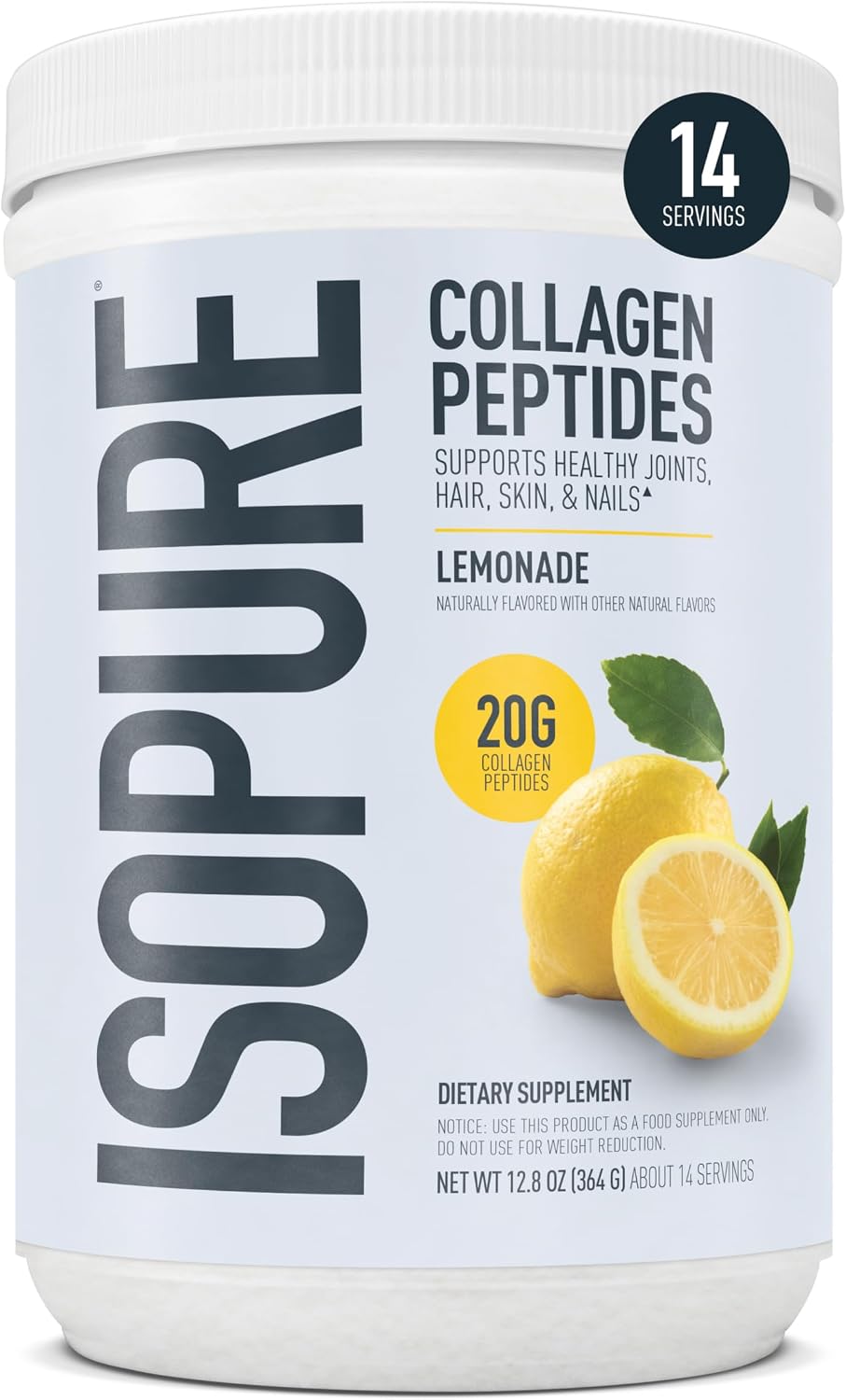 Isopure Grass-Fed Collagen Peptides Powder with Biotin, Lemonade 14 Serve