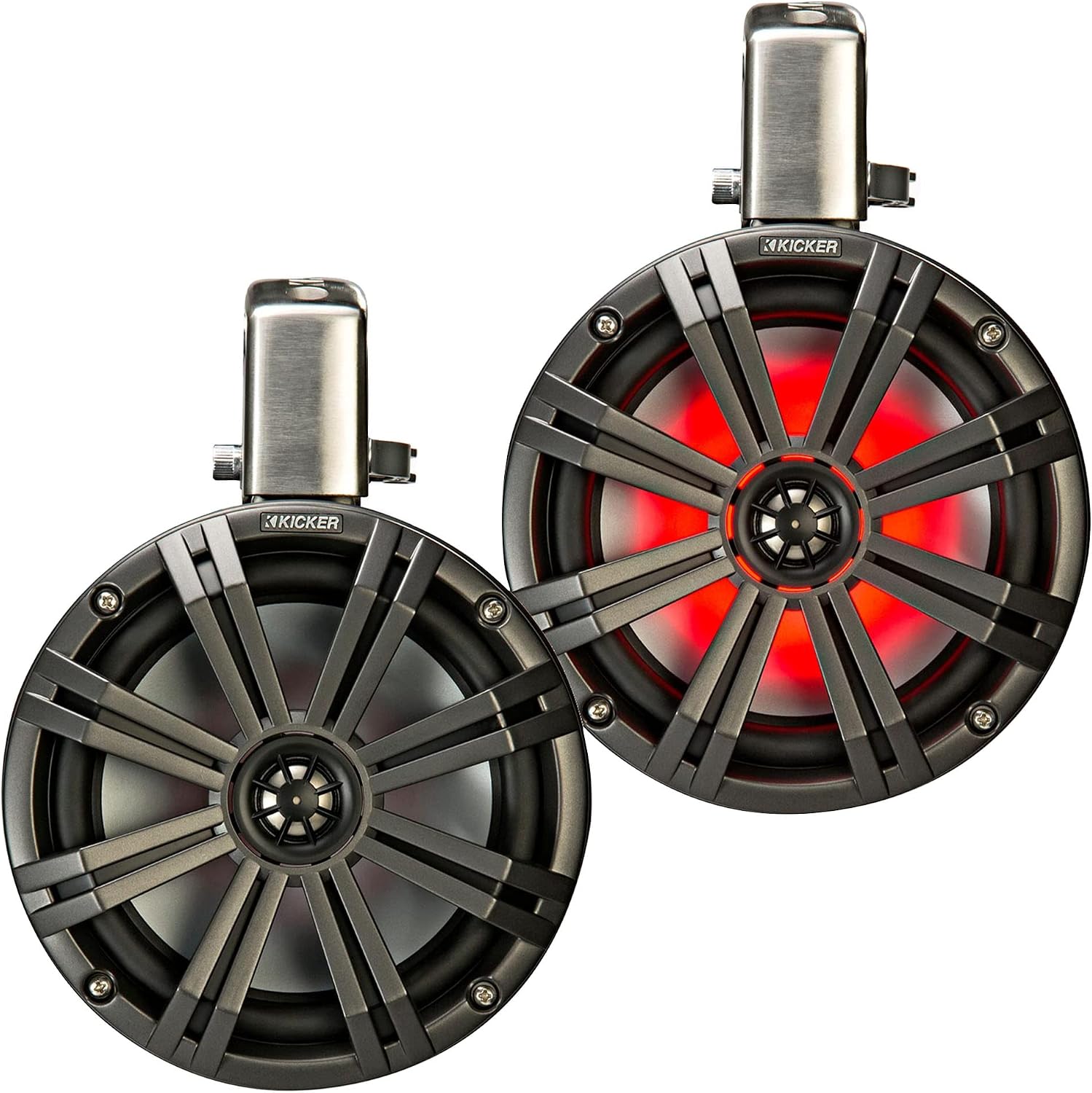 KICKER KMTC8 8" Loaded Marine Wake Tower Enclosures with 45KM84L Speakers - Charcoal Grills with Black Enclosures