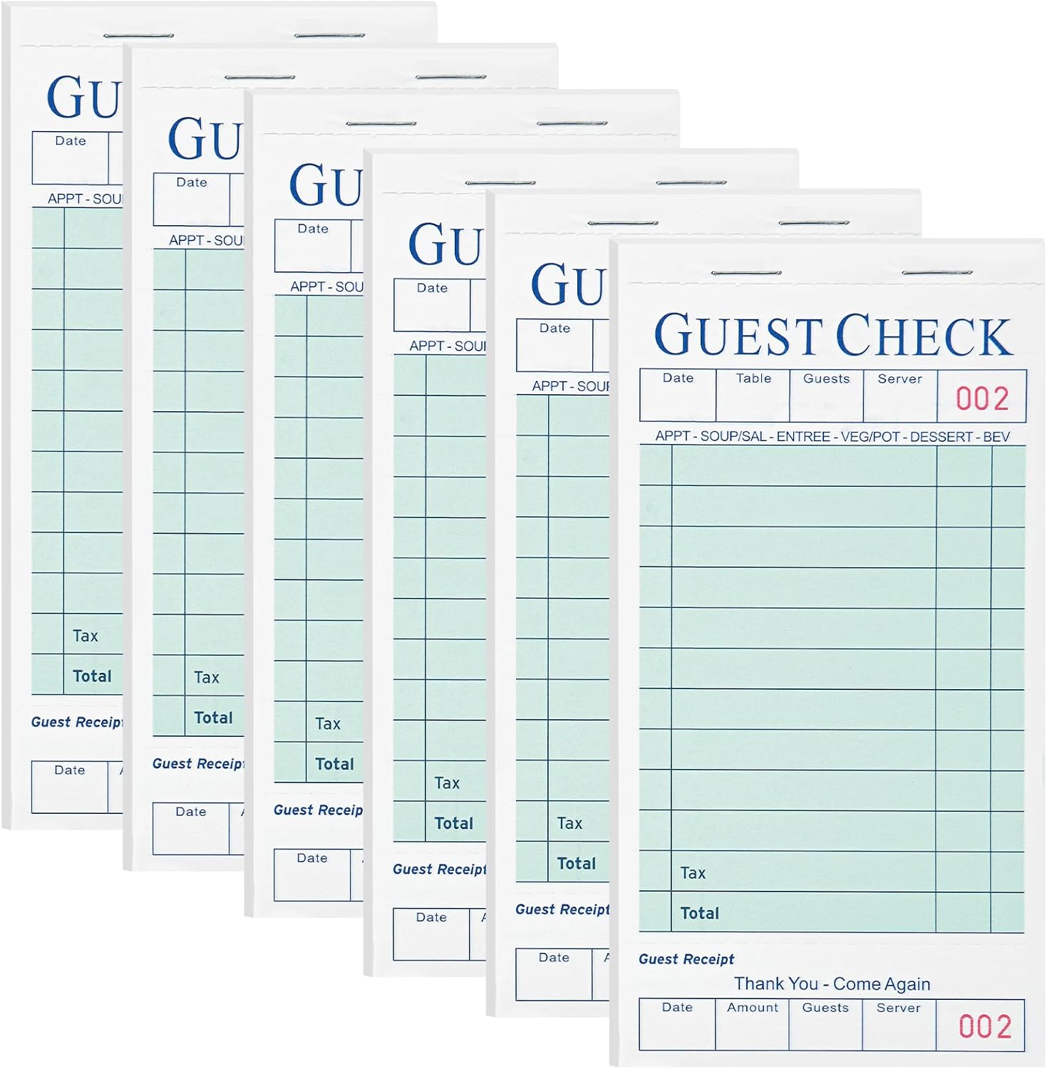 XKDOUS 6 Pack Server Books, Server Note Pads, Guest Check Books for Servers, Waitress Notepads for Restaurants, 300 Orders Total