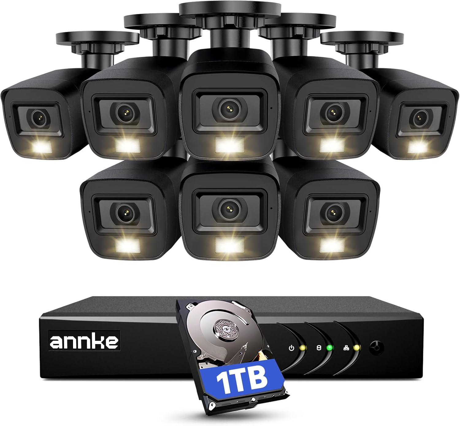 ANNKE CCTV Camera System Outdoor, Smart Human/Vehicle Detection, 8 x 1080P Security Bullet Cameras and 3K Lite 8CH Surveillance DVR with 1TB HDD,Dual-light with Color Night Vision,IP67 Weatherproof