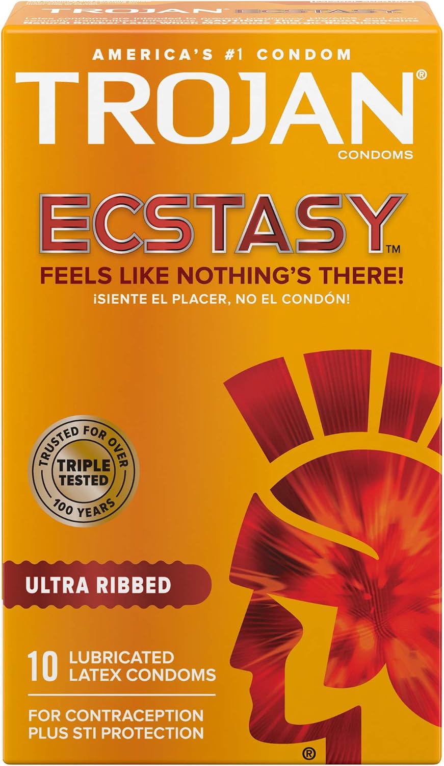 Trojan Ultra Ribbed Ecstasy Lubricated Condoms, 10 count