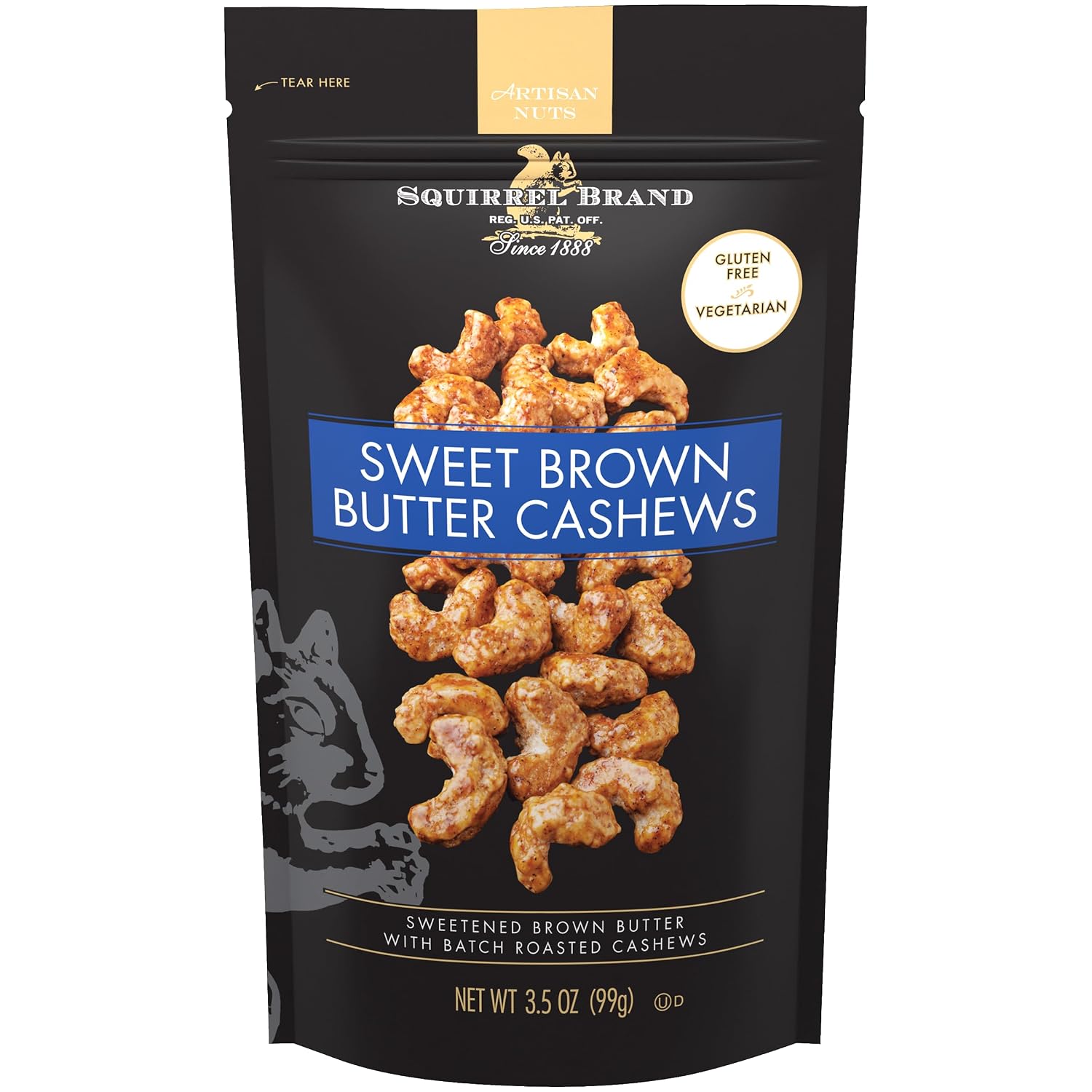 Squirrel Brand Sweet Brown Butter Cashews, 3.5 oz Resealable Bag
