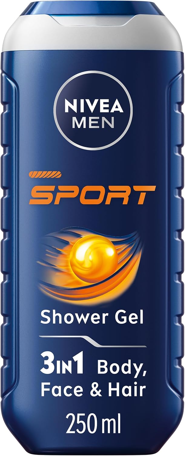Nivea Men Sport Shower Gel, 6 x 250 Ml, Cleansing 3 in 1 Body Wash with Refreshing Minerals, 6 Count