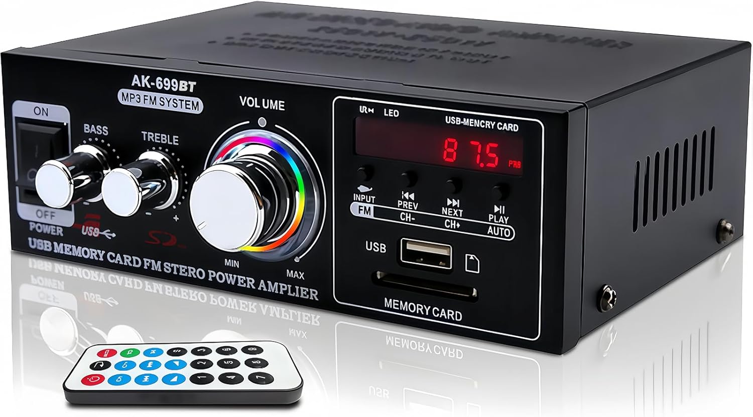 Bluetooth 5.0 Audio Amplifier, Digital Amp 2.0 Channel 100W, 2 Channel Stereo Wireless Hi-Fi Receiver USB SD AUX, for Home Speakers Theater Entertainment