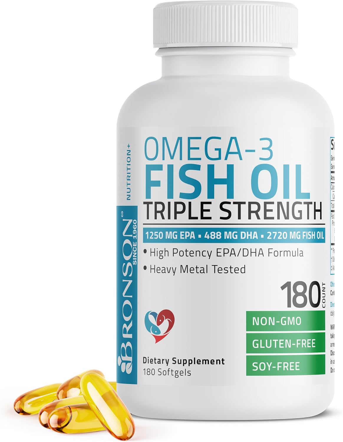 Bronson Omega-3 Fish Oil High EPA/DHA Triple Strength 2720 mg, 180 Softgels