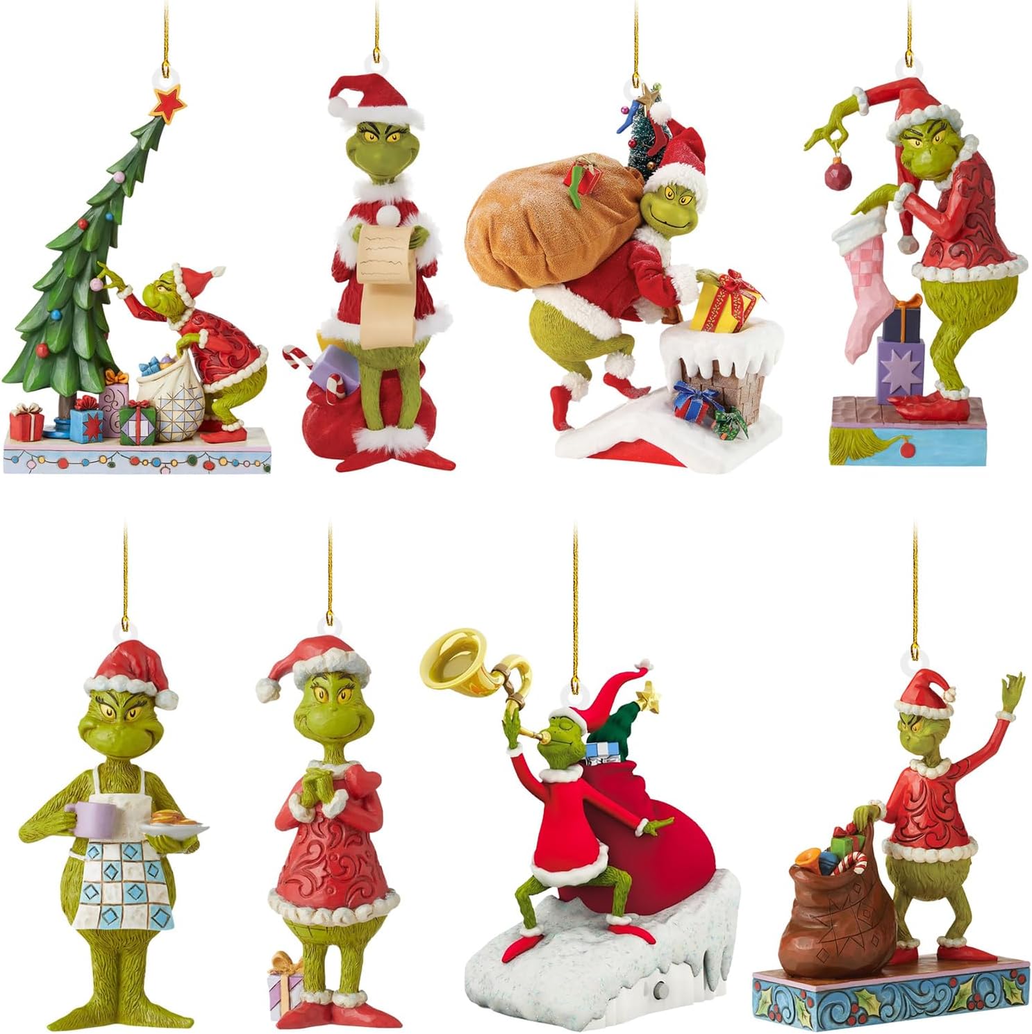 YOOYEH Grinch Christmas Ornament Decorations, 8PCS Stocking Cap Funny Santa Ornament Decorative Xmas Decor Ornaments Party Gifts
