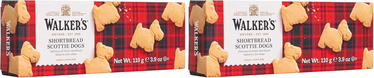 Walkers Shortbread Scottie Dog Shapes, Traditional Pure Butter Scottish Recipe, 110g (Pack of 2)