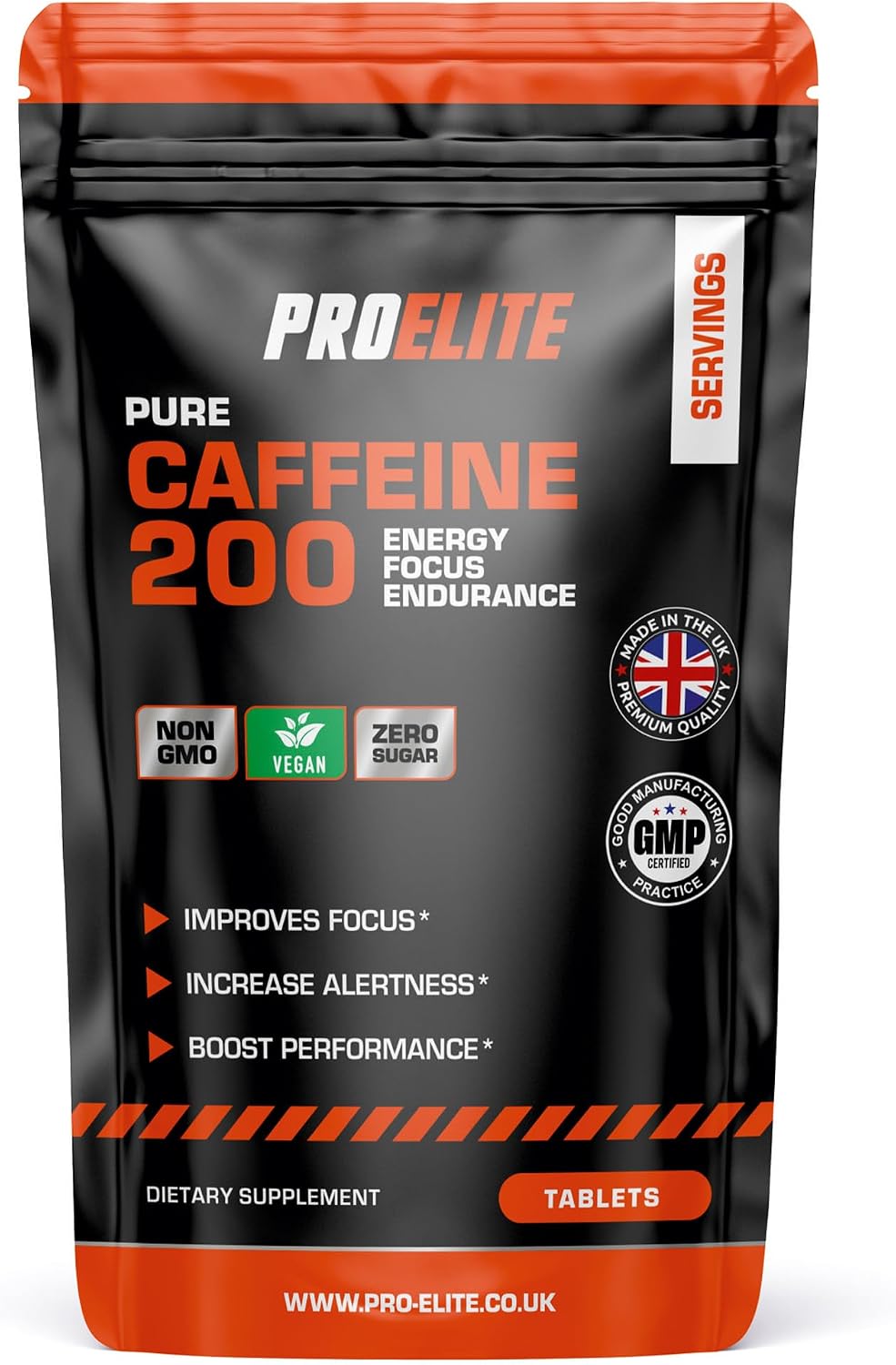 Caffeine 200mg 360 Vegan Tablets | Energy Boost & Exercise Support Pre Workout Weight Loss | Improve Focus & Alertness | Vegan UK Made | Better Than Caffeine Gels Gummies Capsules Pills PROELITE