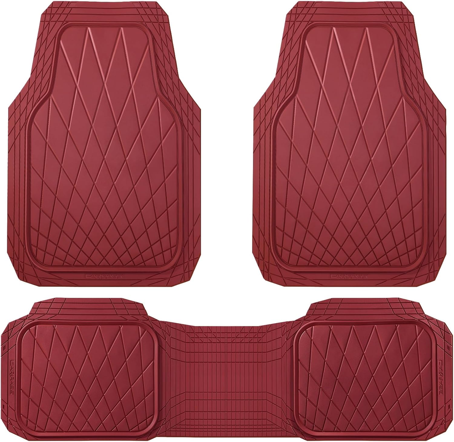 CAR PASS Heavy Duty Rubber Car Floor Mats, Waterproof Universal Trim-to-Fit Car Mats All Weather Floor Mats for SUV Truck Sedan, Premium Auto Floor Mats Full Set 3 Piece Anti-Slip, All Burgundy Red