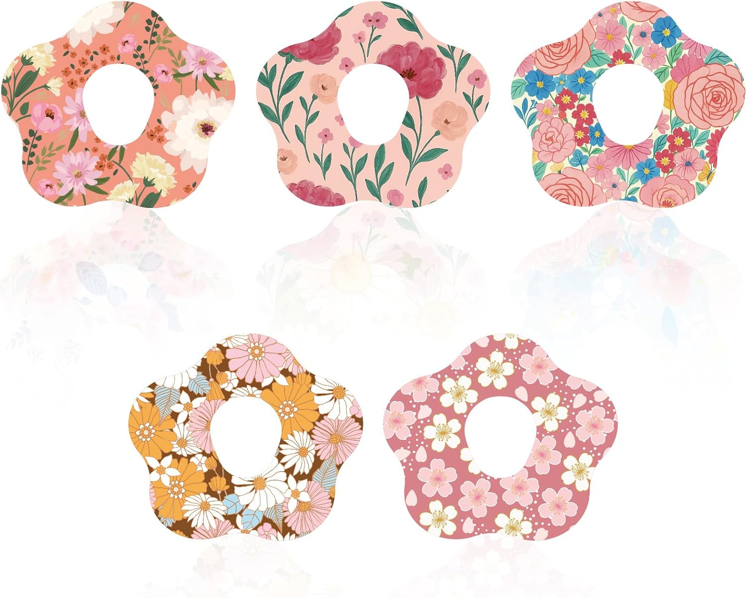 Tinoaly 10pcs Adhesive Patches for Dexcom G7, 5 Styles Flower Shape Sensor Monitor Covers with Holes Waterproof Breathable CGM Over Patches Adhesive Sensor Stickers