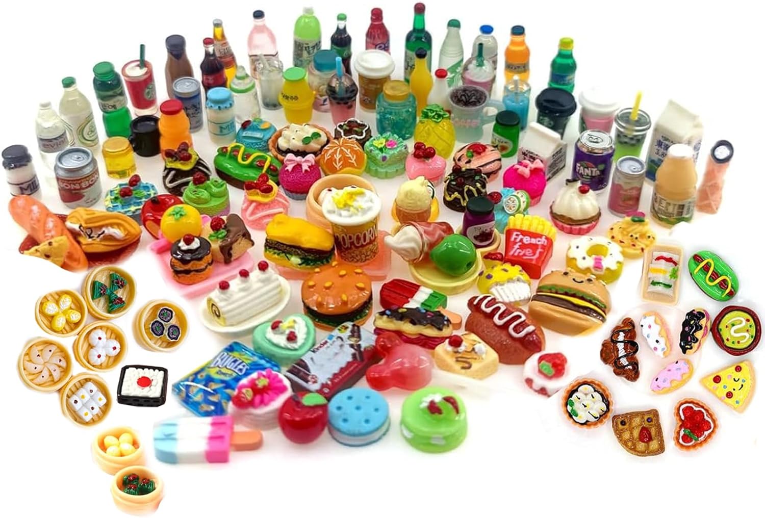 50 PCS Pretend Food, Miniature Food Drink Mixed Resin Mini Pretend Foods Play, Mini Food, Miniature Food, 1:12 Scale Miniature Dolls House Food Accessories, Play Kitchen Game Party Toys(Random)