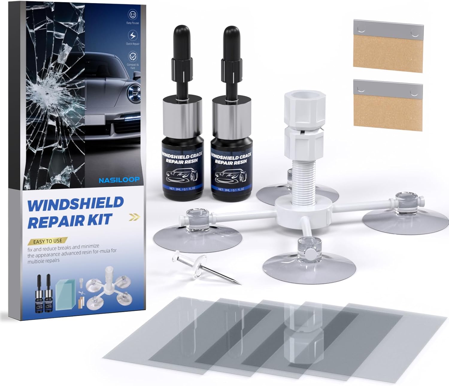 Windshield Repair kit Glass Repair Liquid for Fixing Chips & Star Shaped Crack Durable Resin Glass Cracks Gone Repair Multifunctional Automotive Window Windscreen Tool, 2 Pack