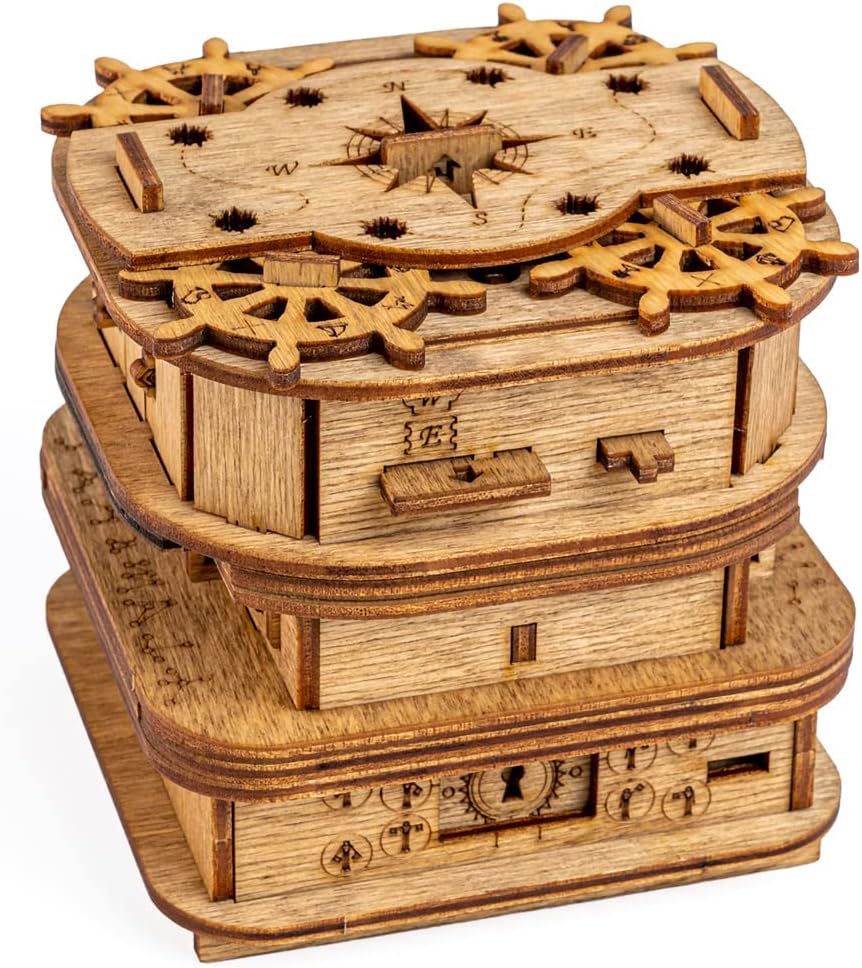 iDventure Cluebox - Davy Jones Locker - Escape Room Puzzle Box - 3D Wooden Puzzle for Adults - Brain Teaser - Birthday Gift for Men - Money Box
