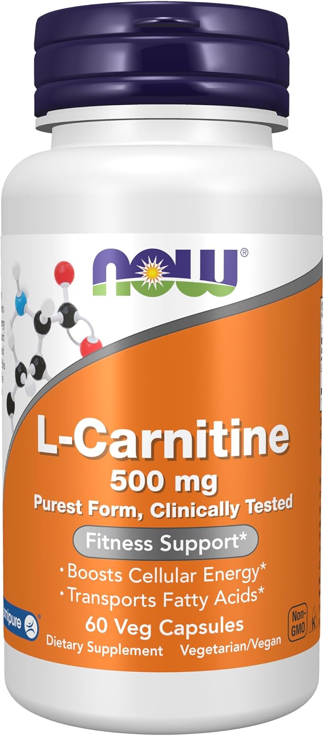 NOW Supplements, L-Carnitine 500mg, Purest Form, Amino Acid, 60 Veg Caps