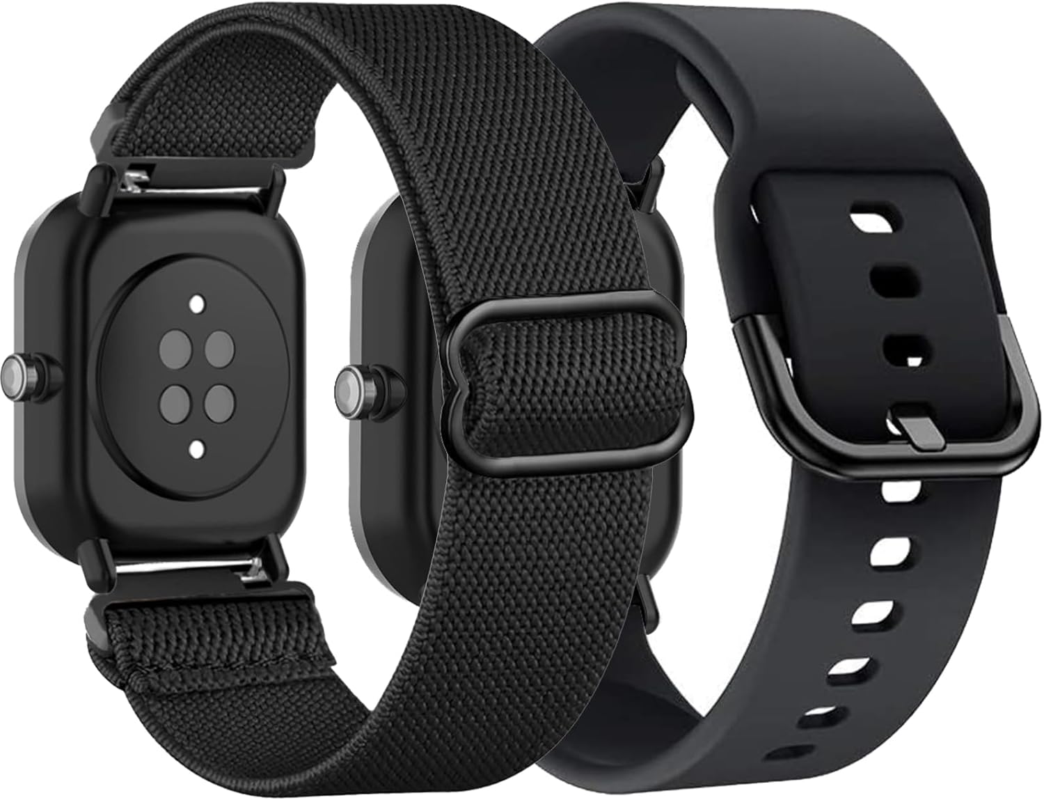2Pack Stretchy Nylon & Silicone Watch Bands Compatible with Amazfit GTS/GTS 2/GTS 2 mini/GTS 2e/GTS 3/GTS 4/GTS 4 mini, Loop Elastic Straps for Amazfit Bip U Pro/Bip 3 Pro/Bip Lite Women Men